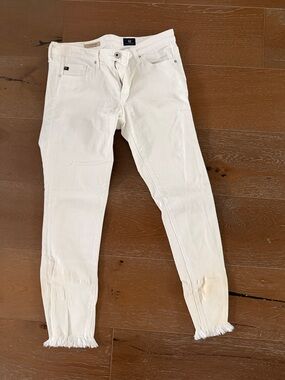 AG Adriano Goldschmied White Frayed Ankle Jeans